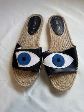Evil Eye Espadrille Slide Sandals Boho Coastal Resort Summer Beach Size 8